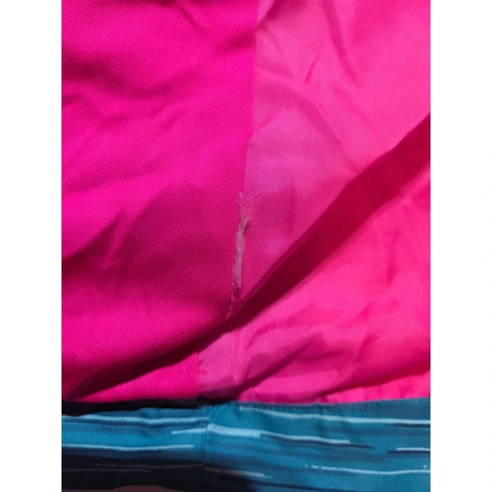 297. Faded Glory Girls M 7-8 Teal Pink Hooded Jacket Lightweight Striped Full...